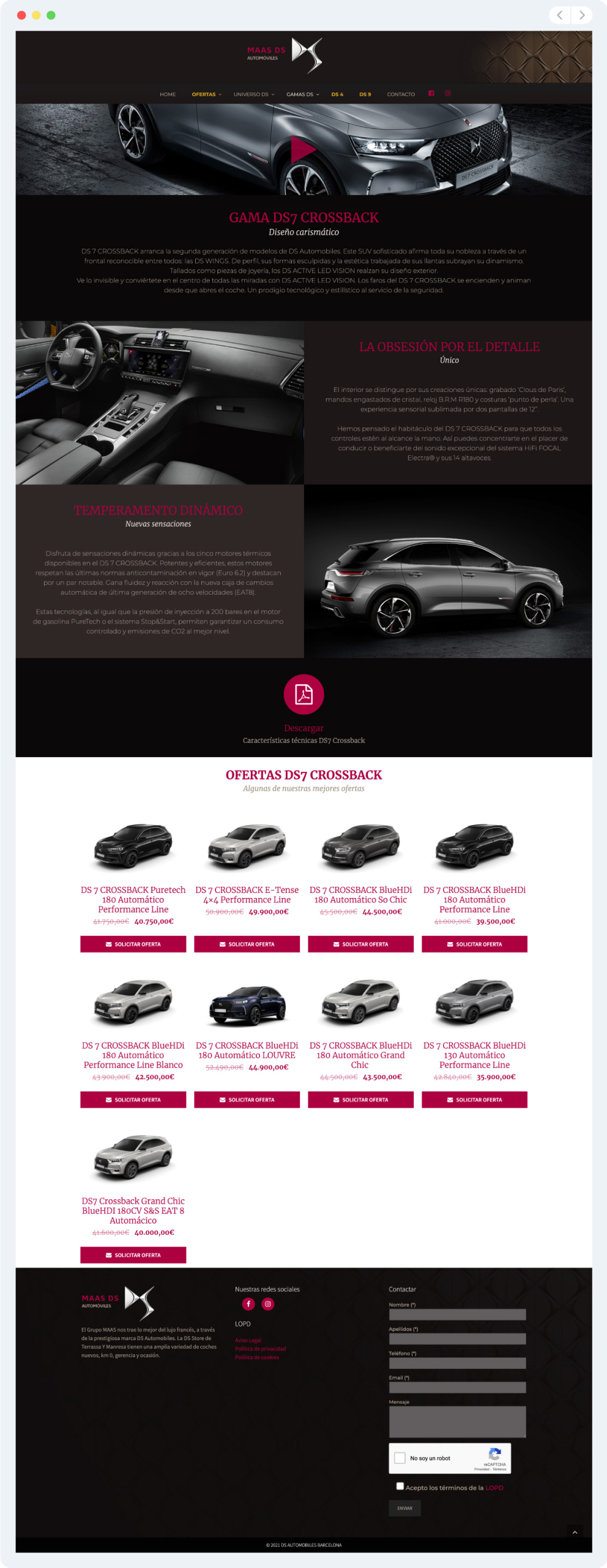 Página web e-commerce para el concesionario de coches DS del grupo MAAS